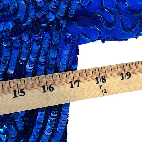 NOS Stenay Vtg 90s Beaded Sequin 100% Silk Dress Sz 6 Blue Art Deco