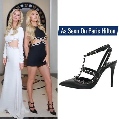 Valentino Garavani Noir Rockstud 100mm Caged Leather Pumps Black Size 36.5