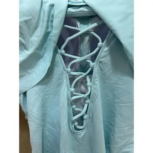 La Blanca La Blanca Women Island Goddess Ruffle Bandeau One Piece Swimsuit Ice Blue 14