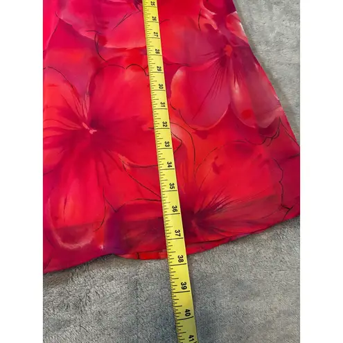 Alyn Paige Red Floral Dress Size 9/10 Made in USA 90s Fit & Flare Sheer
