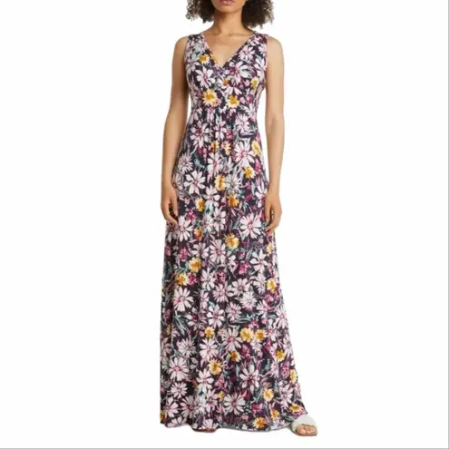 Loveappella  Floral Print Empire Waist Jersey Stretch Maxi Dress Size Small