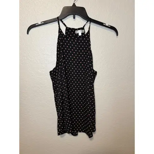 Nine Britton Women's Black Sleeveless Halter Top Pink Floral Dots Size M