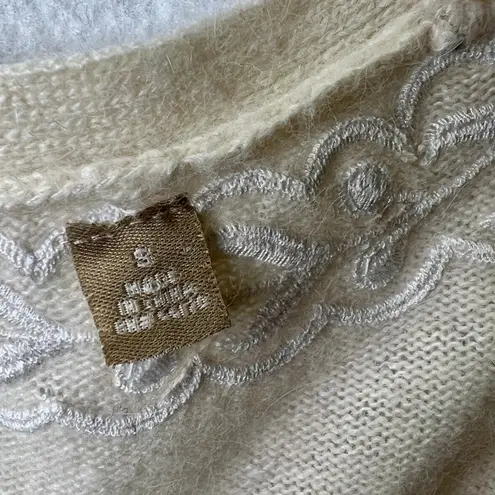 Knitted & Knotted Cream Cardigan Lace Trim Button Up Cropped Sweater Top Sz Sm White
