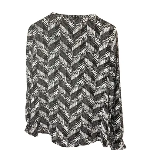 Karl Lagerfeld Karl Lagerfield Paris Tie Front Ruffle Long Sleeve Blouse Black White Medium