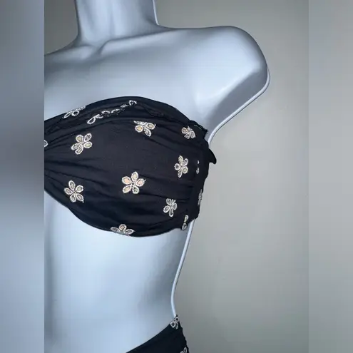 Peony Swimwear Twist Bandeau Bikini Top (M) & High Waist Bikini Bottom (S) Set Black Size M