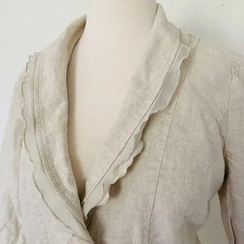 kim rogers Linen Ivory Jacket Petite Long Sleeve Blazer Sz PM