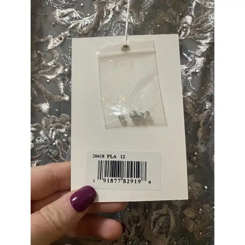 Mac Duggal 20418 Dress Womens 12 Gray Floral Embroidered Tulle Midi Evening Gown