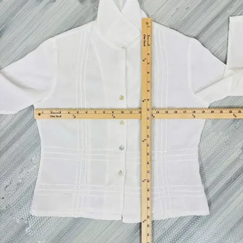 AKS Amy K Su Tencel Shirt Sheer Crop Button Front Pintuck Check White Small