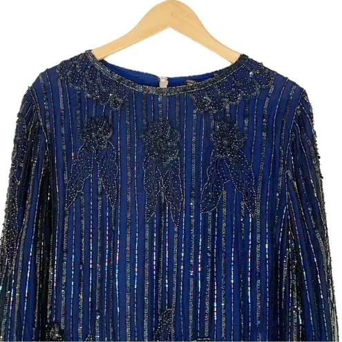 Vintage Mark and John Beaded Sequin Top Blue Size XL