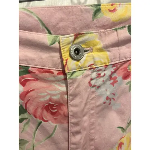 Ralph Lauren  Hyannis‎ Port Pink Roses Floral Stretch Pant Womens Size 16