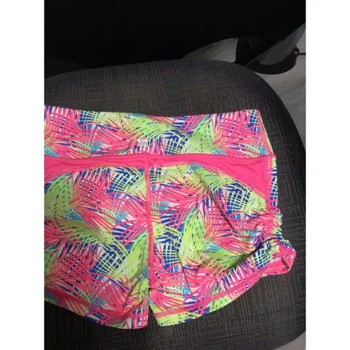 Victorias Secret Sport Small Print Shorts Neon Ruched Sides VSX