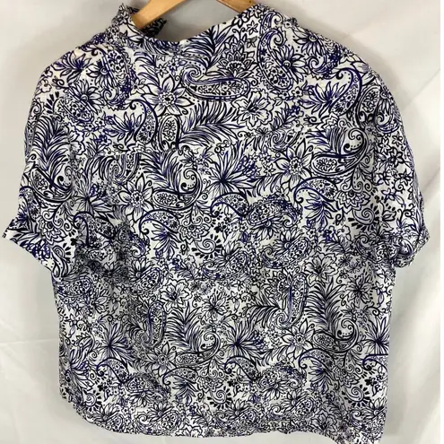 Sigrid Olsen Linen Floral Button Down Short Sleeve Shirt Size Small