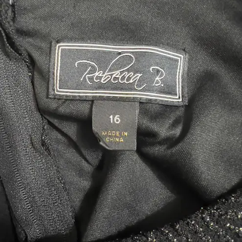 Rebecca B Black Sparkle Midi Dress Cutout Back Short Sleeve Size 16