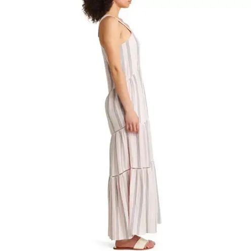 Caslon New  Cabana Stripe Linen Blend Lattice Trim Tiered Maxi Dress Size Medium