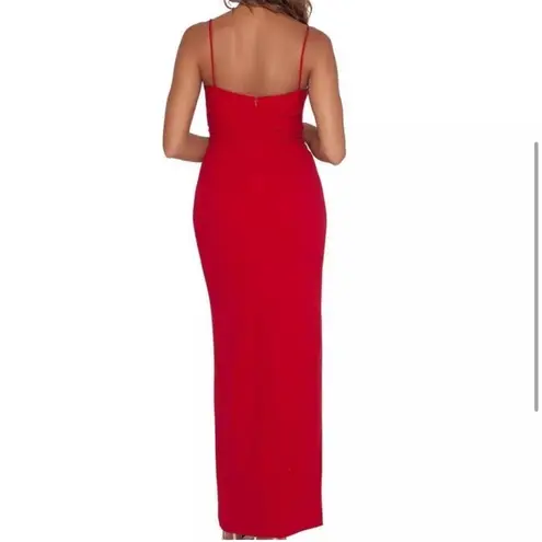 XScape Red Spaghetti Strap V Neck Full-Length Evening Gown Dress 6 Red