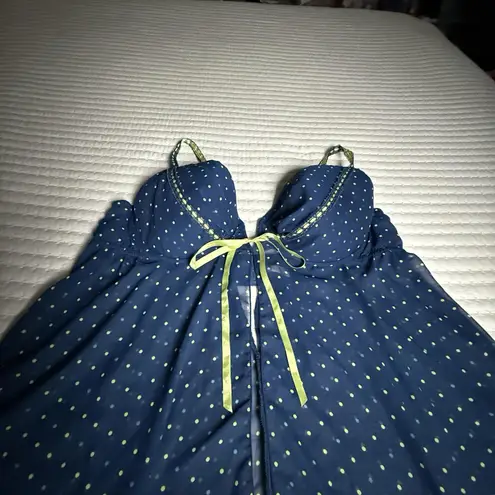 Cacique Babydoll Chemise Lingerie Blue Polka Dots Lined 26 / 28 Lined Underwire