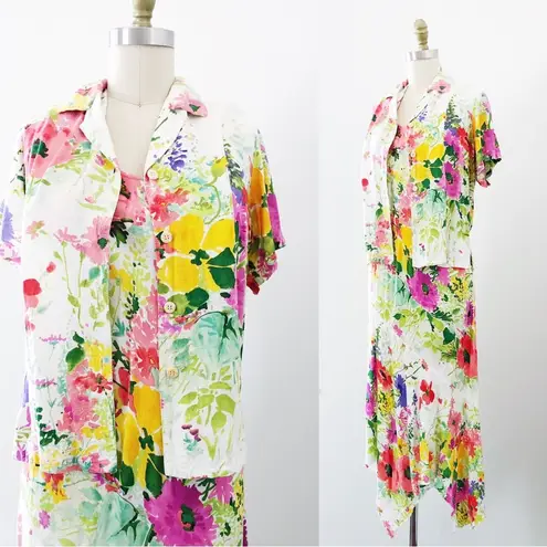Jams World • vintage floral midi dress shirt top Hawaiian Cottage Bouquet