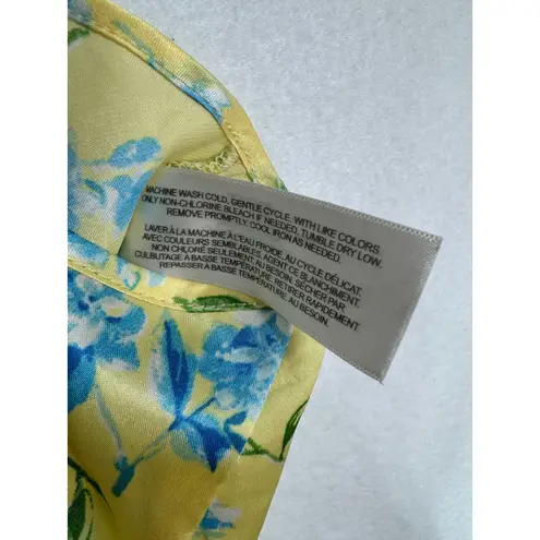 AVON Yellow Blue Garden Floral Print Satin Slip Mini Dress Chemise Plus Size 1X Yellow