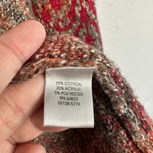 Christopher & Banks Red Brown Tan Patterned Open Front Cardigan Sweater Womens XL Grandpa Cozy