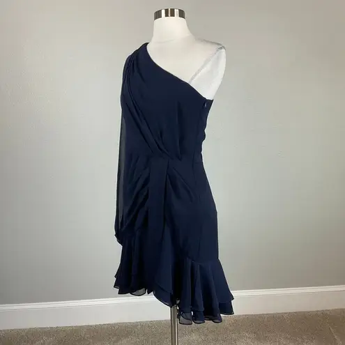 Betsy and Adam Women's Cocktail Dress Size 8 Blue Chiffon Mini Fit and Flare