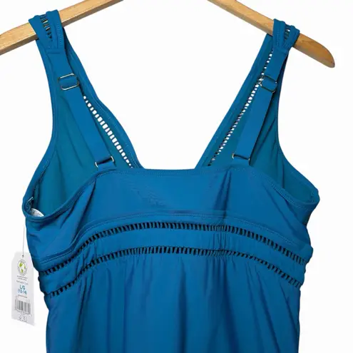 Time & Tru  Womens Aqua Tankini Swim Top L 12-14 Adjustable Removable Cups Beach
