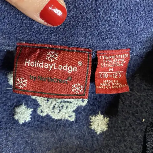 Holiday Lodge Northcrest Cozy Fleece Cardigan Shacket Snowmen Cabincore Medium Blue