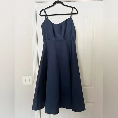 Alfred Sung NWT  Spaghetti-Strap Satin Midi Dress Midnight Navy Blue