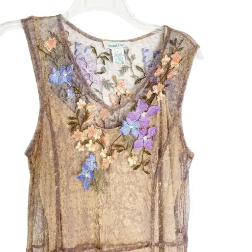Sundance Embroidered Mesh Midi Dress Beige Size S