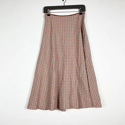 Rosetta Getty Stretch Knit Leather Trim Houndstooth Woven Flared Midi Skirt S
