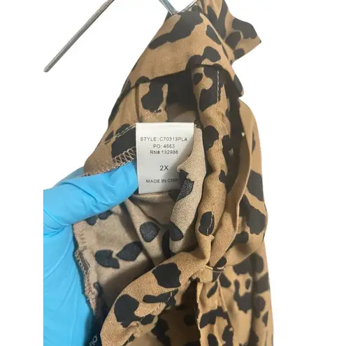 Mittoshop Wide Leg Pants Womens Plus 2X Tan Leopard Print Belted