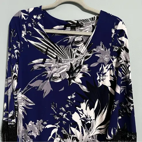 🦋 NWOT Alfani Floral Print Dress with Fringe Sleeves Small Blue