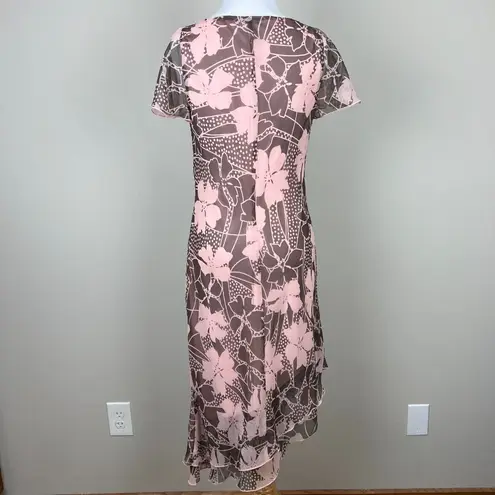 Faith Love & Passion Dress 6 Pink Taupe Floral Asymmetrical Flutter V