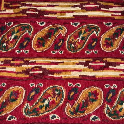 VTG Adrienne Vittadini Wool Blend Tapestry Knit Sweater XL Paisley Coogi Style Red