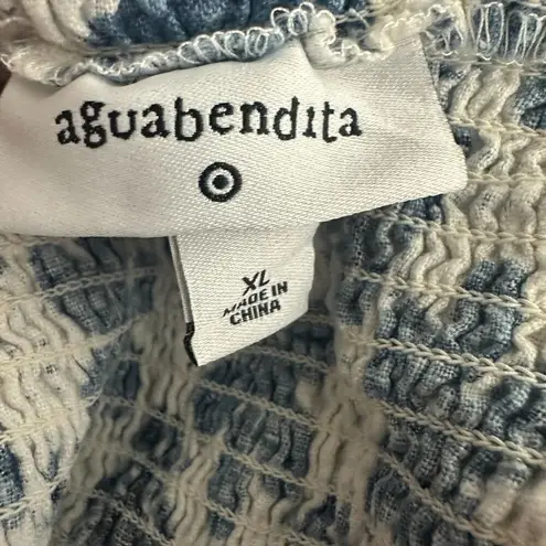 Aguabendita Target Linen Blue Floral Tie Shoulder Crop Top Size XL White