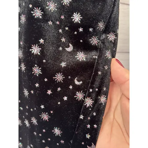 Victoria's Secret  Sz L Moon Star Black Silver Velvet Leggings  NWT