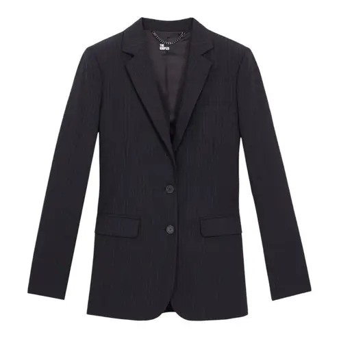 The Kooples Women’s Black striped wool-blend fitted single breasted suit jacket