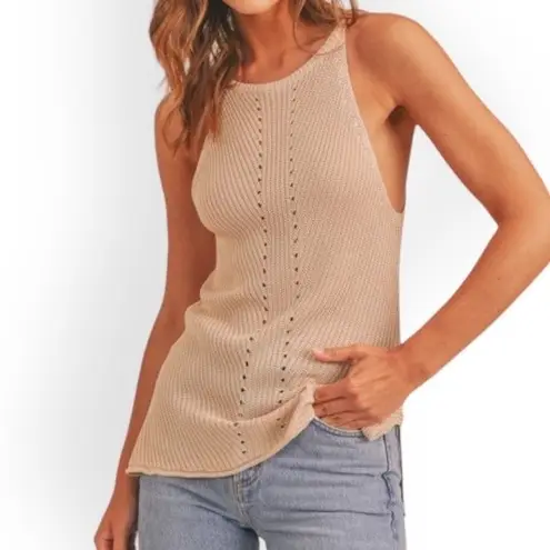 Lush Clothing Lush Sleeveless Crochet Ribbed Knit Tank Top in Taupe