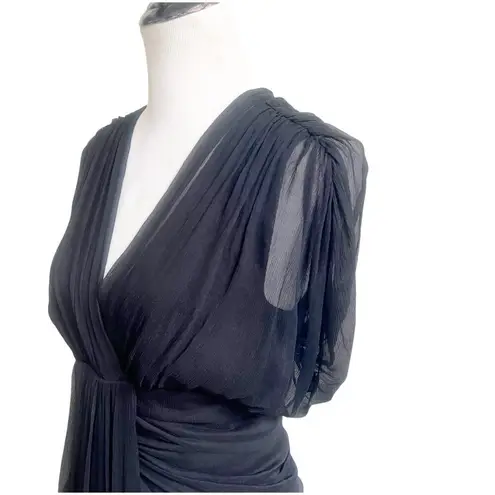 Vintage Diane Von Furstenburg Size 10 100% Silk Sheath Dress Ruched Chiffon Black
