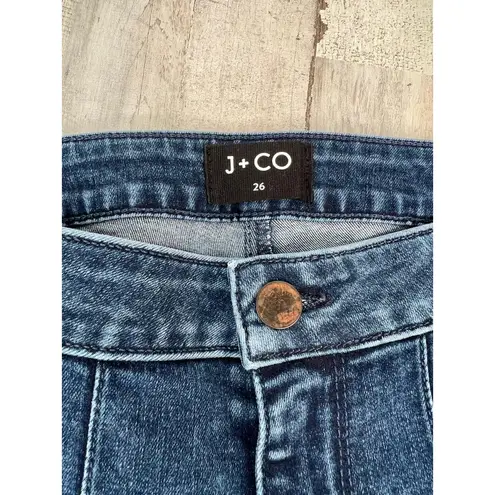 J+CO Denim Shorts Womens Size 26 Medium Blue Wash High Rise Seamed 10" Bermuda