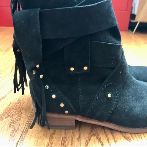 See By Chloe Studded Dasha Tassle Suede Boots Black Fringe Women’s Size 6 NWOB