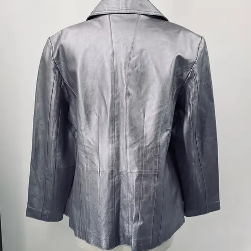 Vintage Y2k Metallic Leather Blazer Jacket Collared Silver Purple Lilac 1X 16W