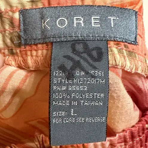 Koret Coral Floral Print Elastic Waist Pull On Crop Pants Large Pink