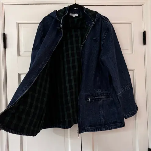 NorthStyle Denim Chore Coat Plaid Flannel Blue Green Lined Barn Jacket Size XL