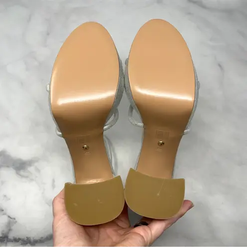 NEW Pelle Moda Gilian Metallic Leather Platform Flared Block Heel Sandals Glam 9 Silver