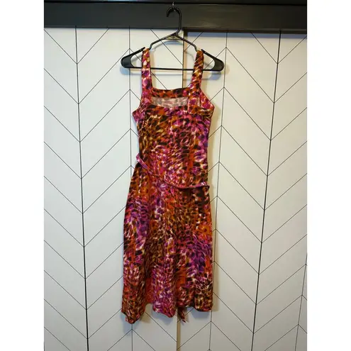 Natori Women’s Small Pink Ombré Animal Print Cheetah Midi Dress Square Neck Cute