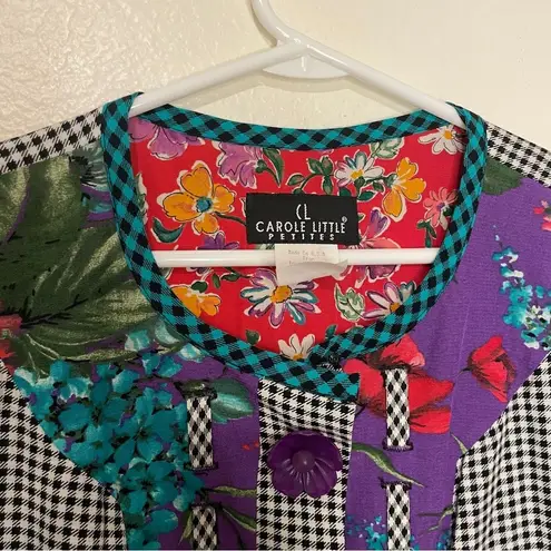 carole little Vintage Petites Jacket NWT Size 8 Flower Button Checkered Floral