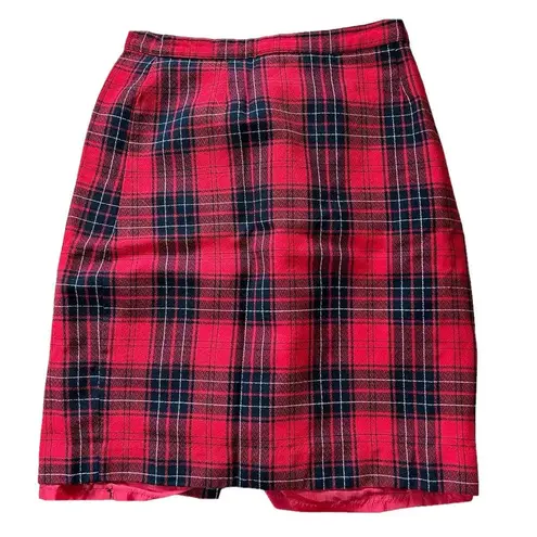 Halston Wool Red and Black Plaid Pencil Skirt Size 12