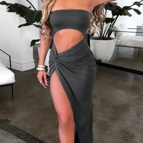 Bandeau Cutout Side Slit Maxi Dress NWT Green Size L