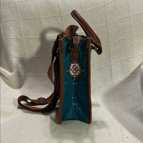 Brown and Teal Patterned Women's Bag Blue