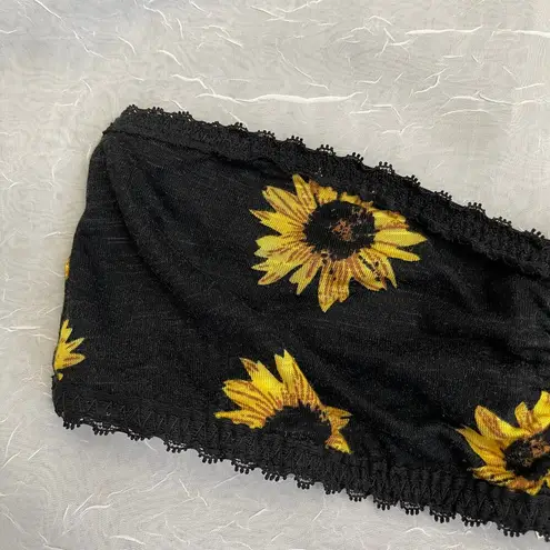 Forever 21 🌞 NWT Sunflower Bandeau Top Black Yellow Lace Trim Tube Top  Size M